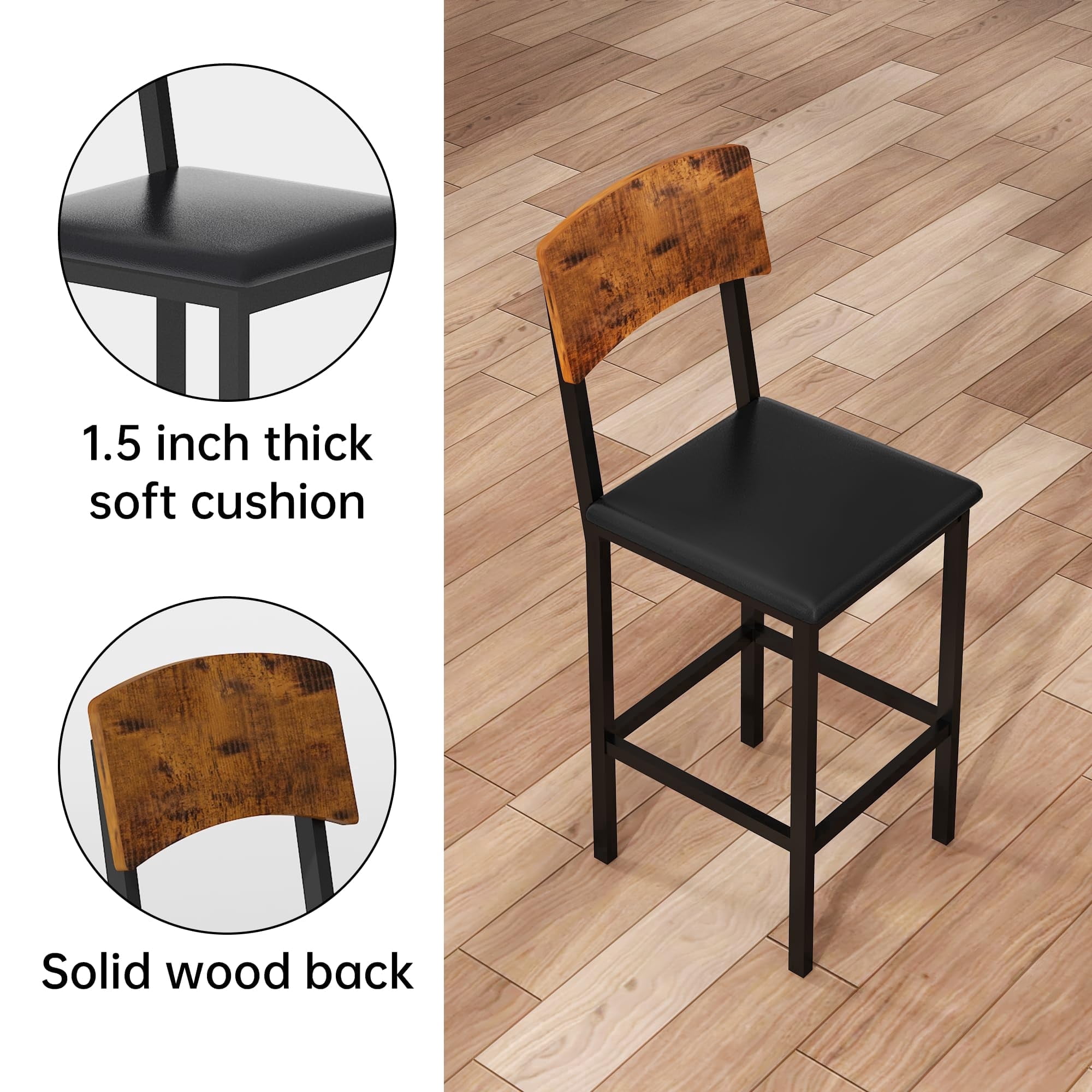BAXLUXE 5 Piece Dining Table Set High Top Wood Dining Table Set for 4 Counter Height Small Kitchen Table With 4 PU Leather Upholstered Chairs,Small Dining Set for Bar Dining Room Breakfast