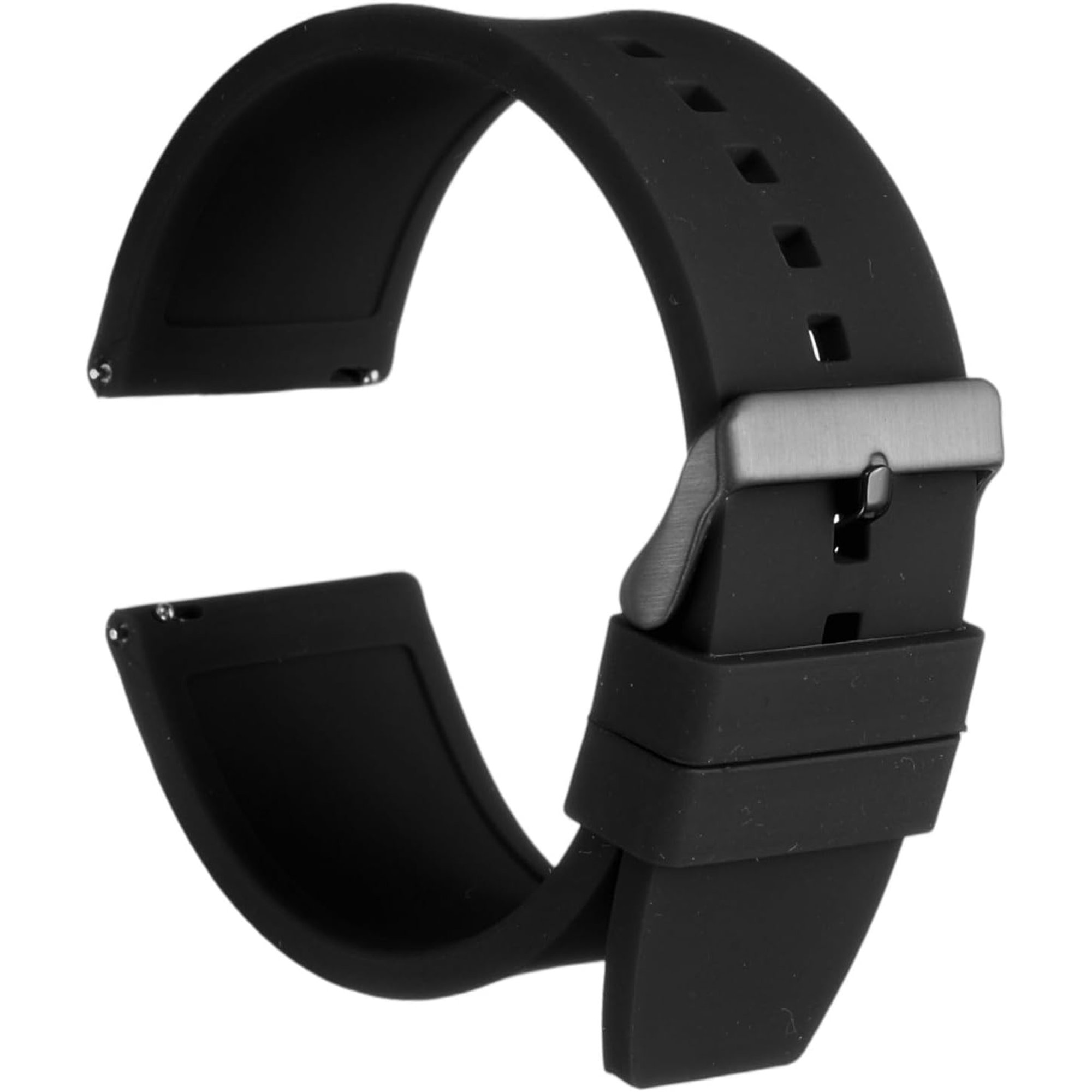 Silicone Watch Band Quick Release Flexible Soft Rubber Strap with Stainless Steel Clasp Replacement Wristband for Men Women Black/Black 28mm
