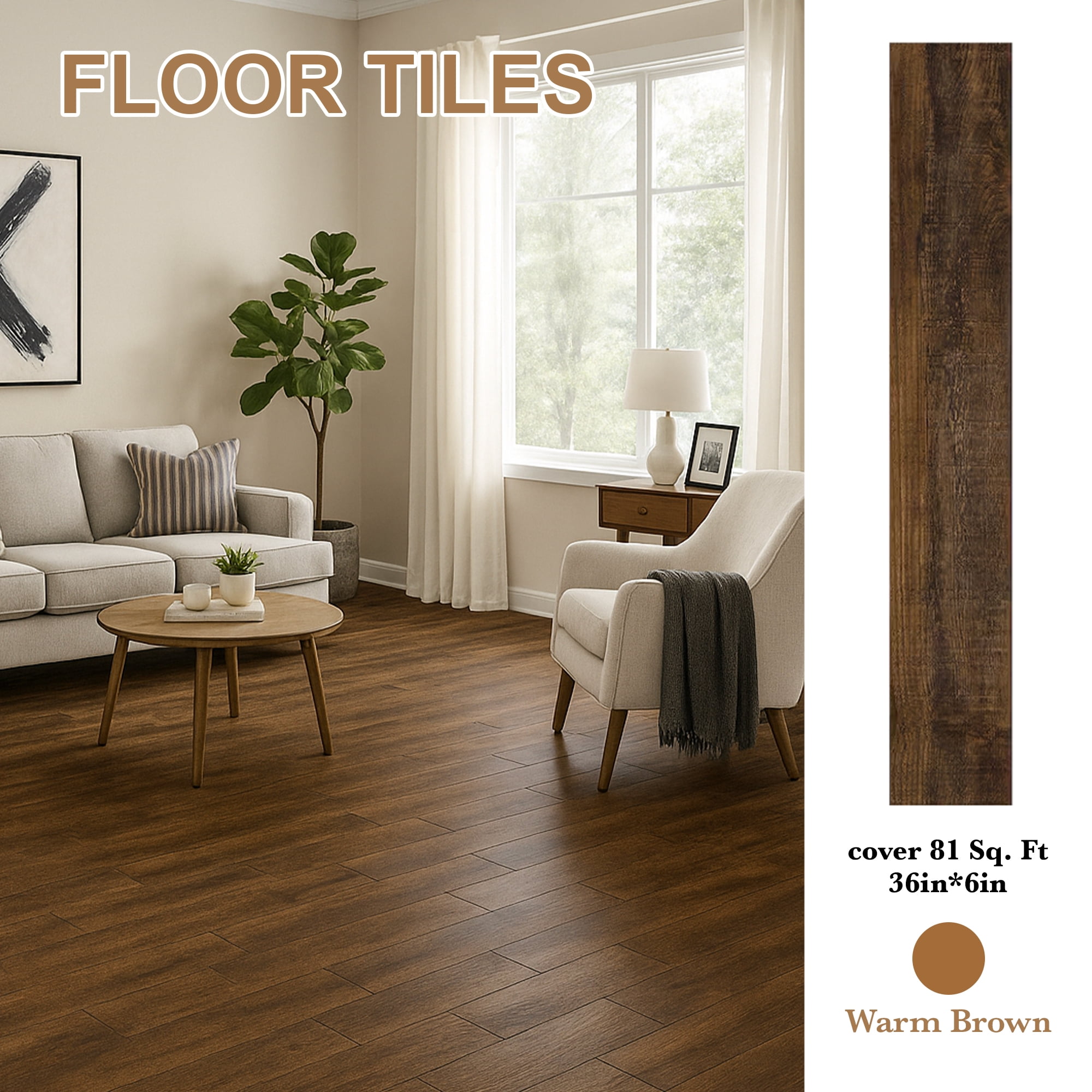 6''W x 36''L Peel & Stick, Vinyl Plank Flooring, Wood Grain, Self-adhesive And Waterproof Tile Sticker, DIY Stickers-for Decorating Living Rooms, Bedrooms, Offices,,54pcs (cover 81 Sq. ft)