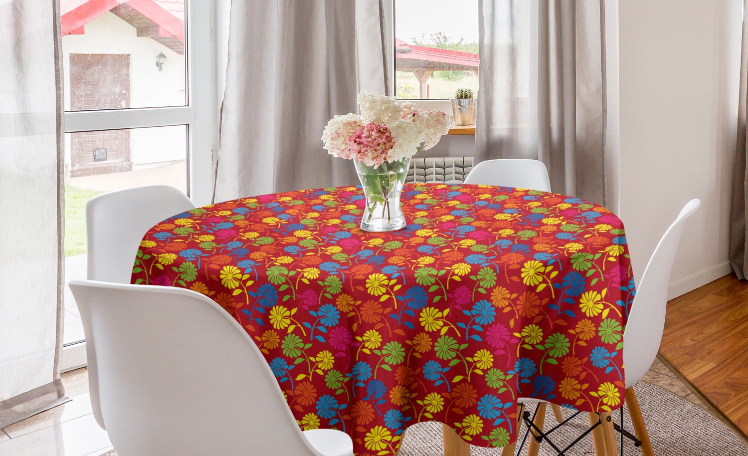 Dining Room Kitchen Rectangular Table Cover Multicolor Scandinavian Leaves and Flowers Pattern with Rainbow Colors Classic Floral Design Ambesonne Colorful Tablecloth 52 X 70