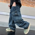 thumbnail image 6 of NIEWTR Boys Baggy Jeans for Kids Teen Fall Fashion Straight Elastic Waist Wide Leg Y2K Cargo Denim Pants with Pockets（A-Blue,6-7 Years), 6 of 7