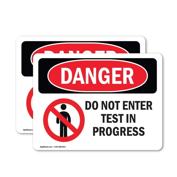 (2 Pack) Do Not Enter Test In Progress OSHA Danger Sign 24 Inch X 18 Inch Vinyl Label Decal Sticker Weather Resistant, UV Protected for Workplace, Business, and Construction Site, Made