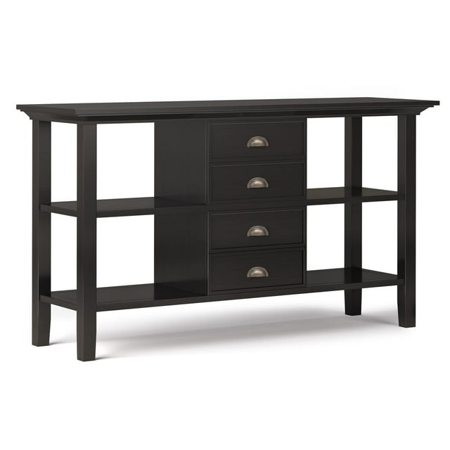 SIMPLIHOME Redmond SOLID WOOD 54 inch Wide Transitional Console Sofa Table in Hickory Brown with Storage, 4 Drawers and 4 Shelves, for the Living Room Entryway and Bedroom