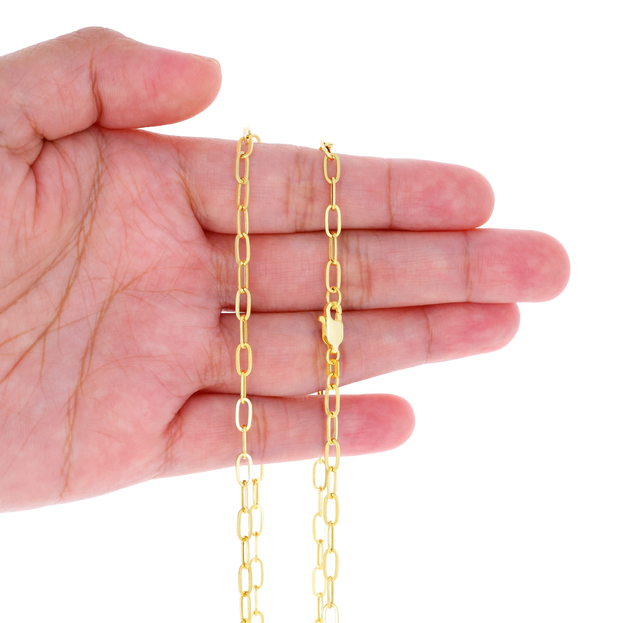 Nuragold 10k Real Yellow Gold Paperclip 3mm Elongated Cable Link Necklace (16"-24") Dainty Italian Jewelry for Men & Women