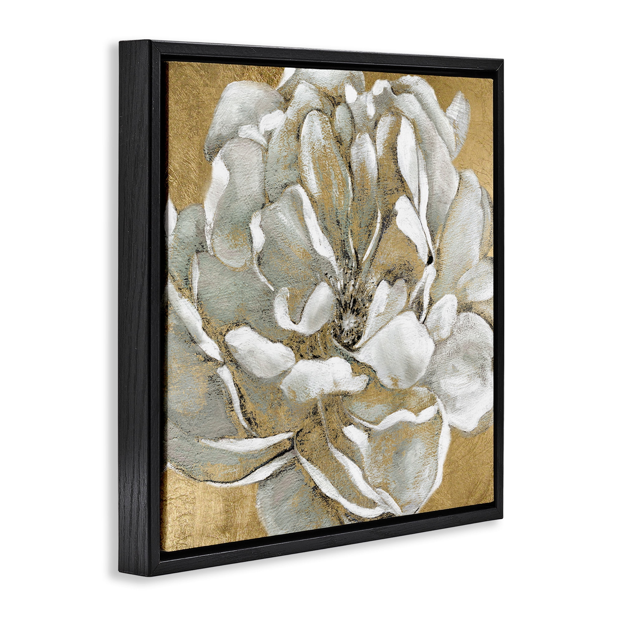 Stupell Industries Blushing White Magnolia Flower Abstract Botanical & Floral Painting Black Floater Framed Canvas Art Print Wall Art, 18 x 18