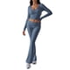 thumbnail image 1 of Conjunto Deportivo de 2 Piezas para Mujer, Camiseta de Larga, Pantalones Acampanados, Chándal Informal, Gris Azul, XL, 1 of 8