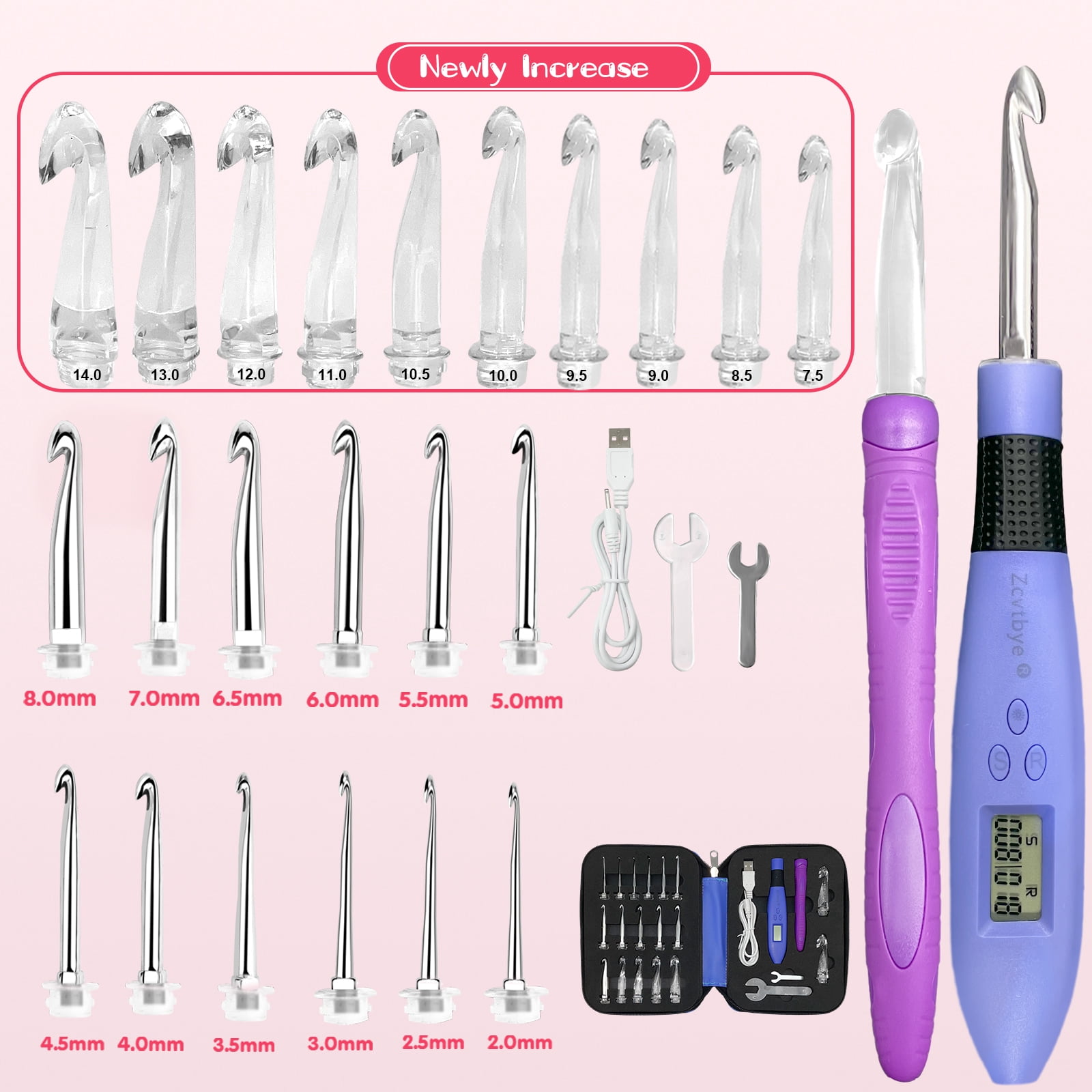 Crochet Hook with 22 Different Size, for Stitch & Row Counter, Light Up Interchangeable Crochet Needle, Ergonomic Crochet Hooks with 2 Levels Led