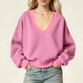 thumbnail image 2 of FRSASU Womens Scoop Neck Sweatshirts Solid Color Fashion Long Sleeve Fleece Sweatshirt Casual Loose Fit Pullover Tops Pink XL(XL), 2 of 7