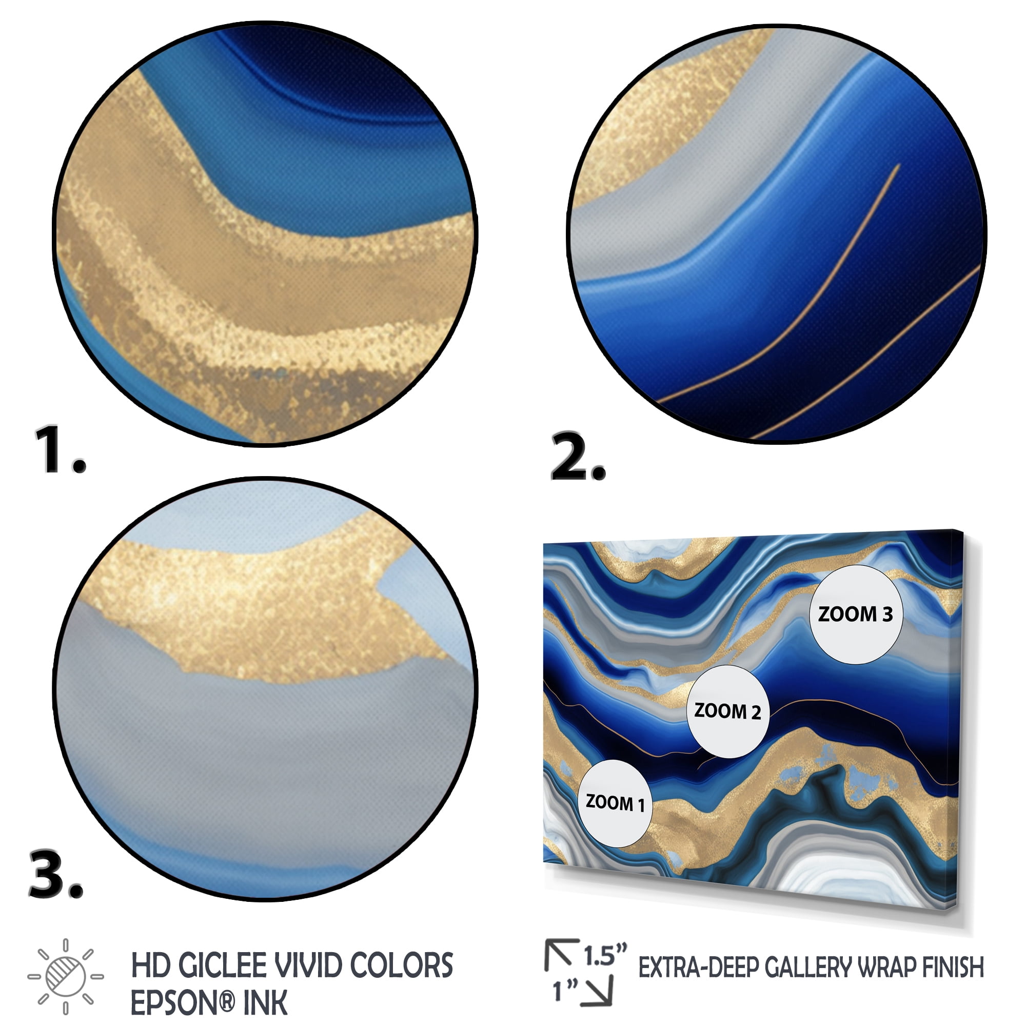 Designart Vibrant Blue And Gold Agate III Canvas Wall Art