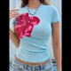 thumbnail image 4 of Camiseta de Corta con Estampado Floral Y2K para Mujer, Estilo Vintage, para Verano Azul S, 4 of 9