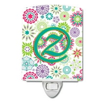 Caroline's Treasures CJ2011-ZCNL Letter Z Flowers Pink Teal Green Initial Ceramic Night Light, 6x4x3", multicolor