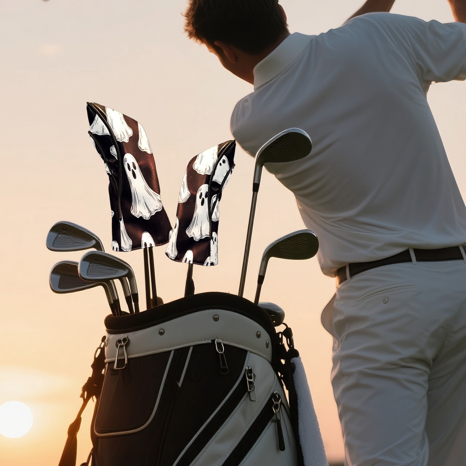 Golf Club Covers PU Leather Waterproof Head Covers for Fairway Woods Hybrids Cute Patterns