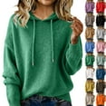thumbnail image 6 of qucoqpe Womens Sweaters Casual Long Sleeve Knitted Hooded Pullover Top Drawstring Hoodies for Women, 6 of 6