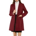 thumbnail image 6 of INSPIRE CHIC Women's Coat Solid Color Notched Lapel Single Breasted Winter Peacoat Burgundy M, 6 of 8