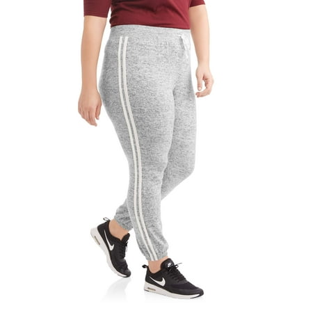 Women's Plus Printed Brushed Jogger with Stripe Trim