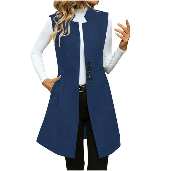Erwazi Womens Vest Fall Winter Sleeveless Button Long Jacket Warm Overcoats with Pockets