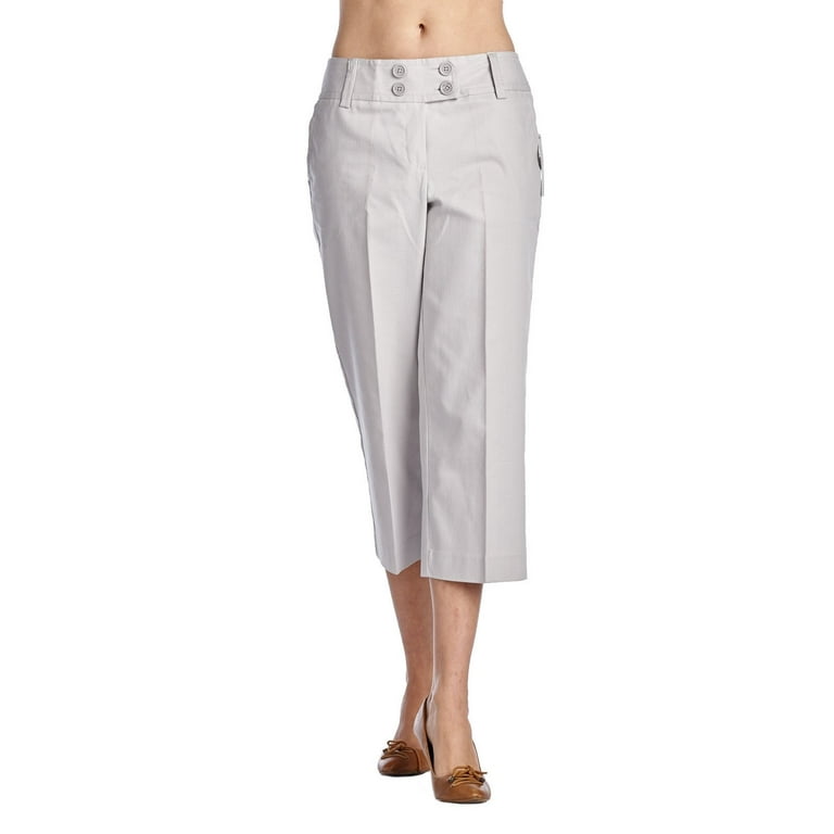 Larry Levine Front Button Stretch Capris New Silver 10
