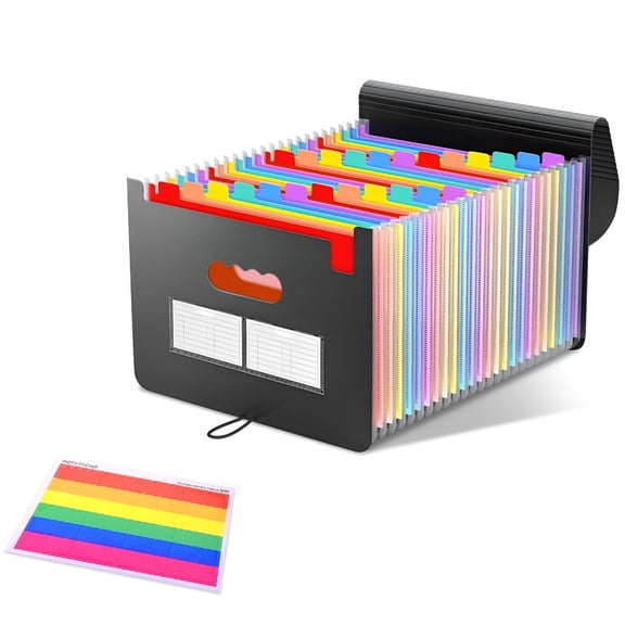 25 Pockets Accordion File Organizer, Expanding File Folder, Portable Desktop Folders Letter A4 Paper Document Storage for Home Office