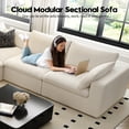 thumbnail image 3 of 118" L Shaped Modern Sofa Modular Sectional Cloud Couch with Ottoman,Deep Seat Upholstered Couches with Plush Corduroy Fabric for Living Room Furniture,Apartment,No Assembly Required,White, 3 of 9