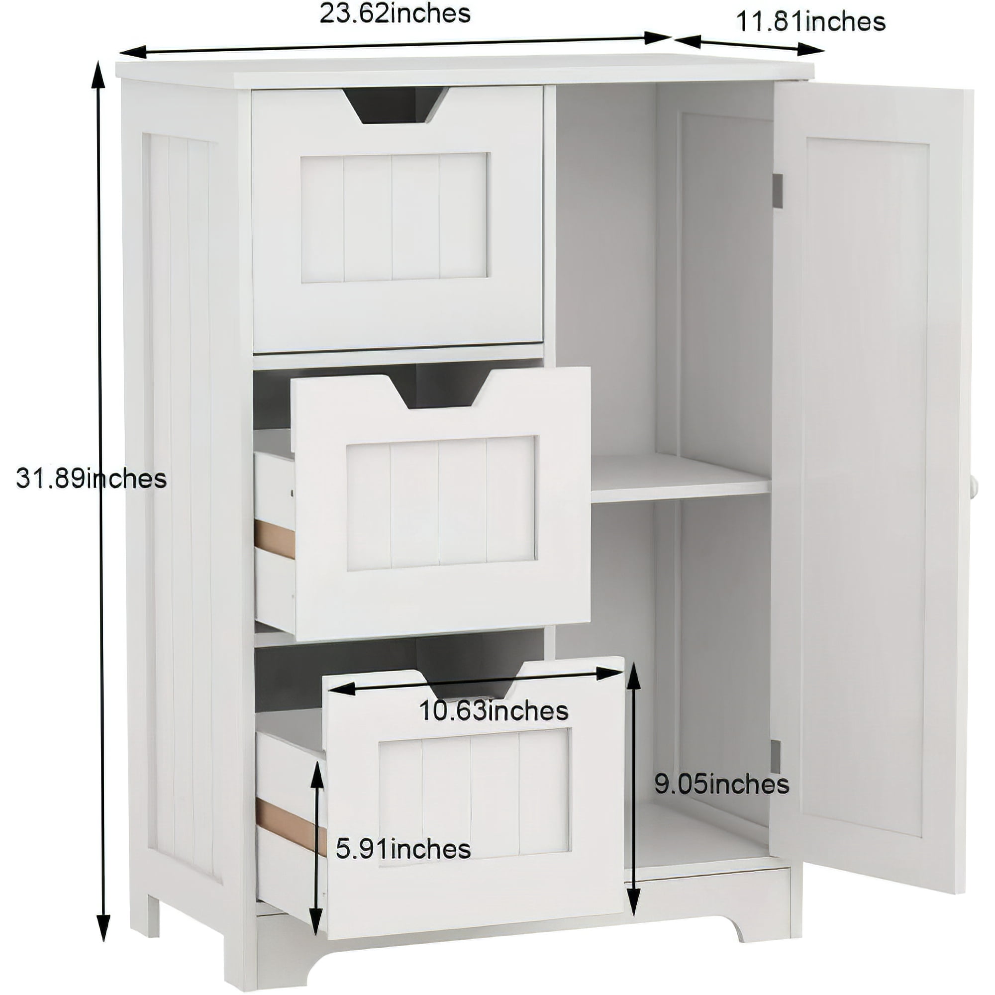 Aukfa Storage Cabinet,Freestanding Cabinet with 3 Drawers - Porcelain