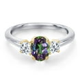 thumbnail image 3 of Gem Stone King 10K Two Tone Gold Green Mystic Topaz and White Topaz Engagement Ring for Women | 1.43 Cttw | Oval 7X5MM | Gemstone November Birthstone | Size 9, 3 of 6