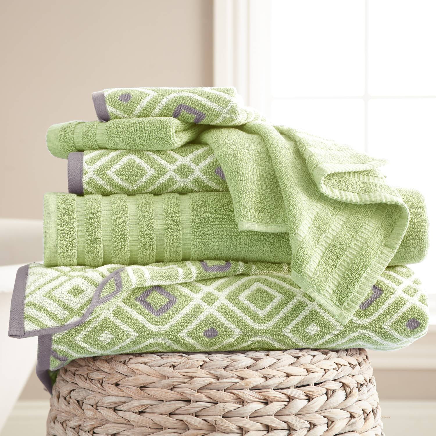 6 Piece Yarn Dyed Towel Set, Oxford, Sage Green