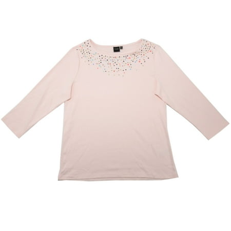 Rafaella Womens Size Large Embellished Knit Top, Chintz Rose