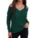 thumbnail image 3 of Suéter de punto con cuello en V para mujer, hombros descubiertos, manga larga, ajuste holgado, color puro, suéter informal OD verde L, 3 of 6