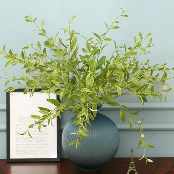 leaveforme 4Pcs Artificial Greenery 5 Forked Stems Plants Faux Leaf Green Ficus Twig Fern Fake Green Bushes Shrubs for Home Party Wedding Decoration