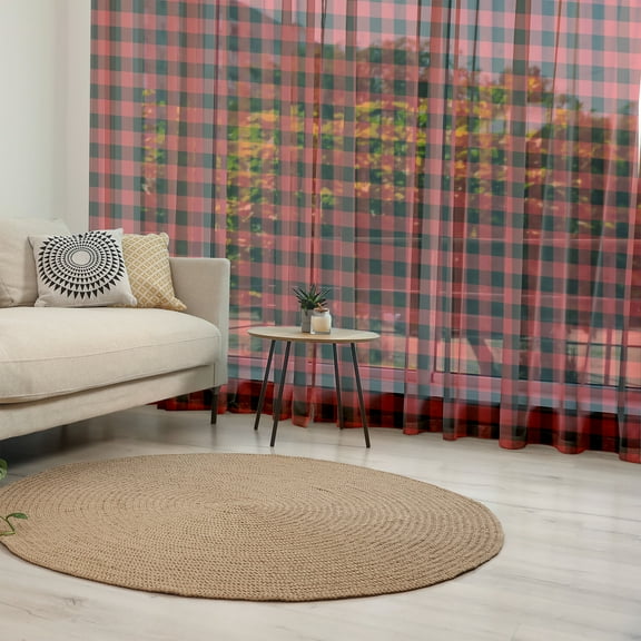 Plaid Tulle Curtains with Rod Pocket, Lumberjack Fashion Buffalo Checks Pattern Retro Style Grid Composition, Sheer Drape for Wedding Party 2 Panels, 7 Sizes, Orange Black, by Ambesonne