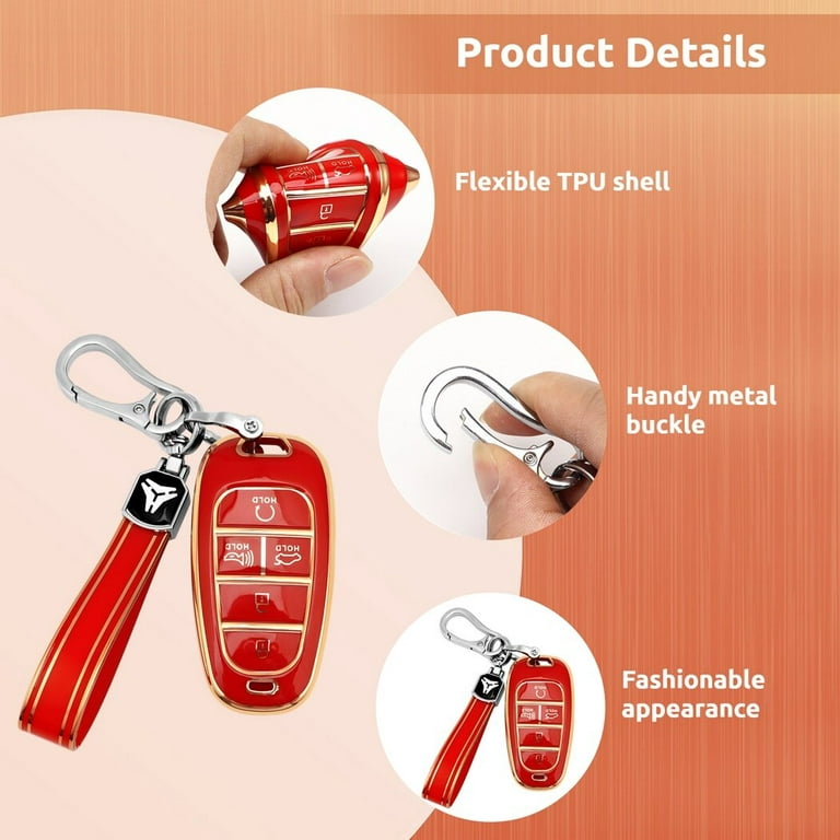 Key Fob Cover with Keychain, Compatible with 2022/2021/2020 Hyundai Sonata  Santa fe Tucson Keyless Entry 5 Buttons Smart Key, Soft TPU Car Key  Protector, 5-Button Key Shell 