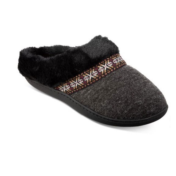 Isotoner Womens Black Heathered Knit Eva Cushion Indoor/Outdoor Sole Comfort Cushioned Micah Round Toe Slip On Slippers L