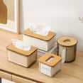thumbnail image 4 of Tissue Box Cover Holder, Modern Transparent Rectangular/Square/Round Bamboo Facial Tissues Dispenser for Bathroom, Bedroom, Living Room, 4 of 6