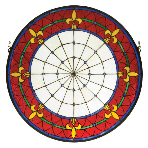 Meyda Lighting 30"W X 30"H Fleur-de-lis Medallion Stained Glass Window