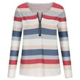thumbnail image 3 of QLEICOM Women Casual Zipper T-shirt Stripe Long Sleeve V-Neck Tops Loose Blouses Shirts Tops Blue L, US Size 8, 3 of 5