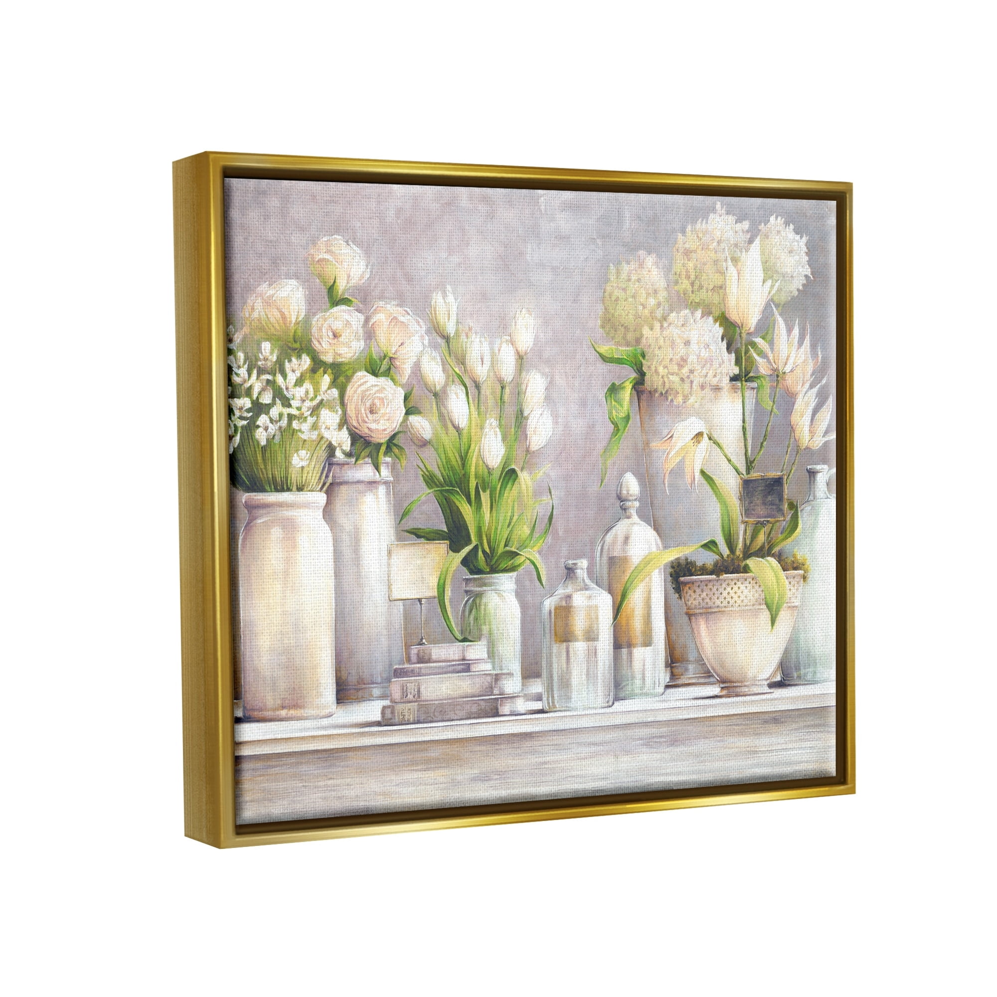 Stupell Industries Varied Flower Bouquets Traditional Still Life Plants Painting Metallic Gold Floating Framed Canvas Print Wall Art, Design by White Ladder