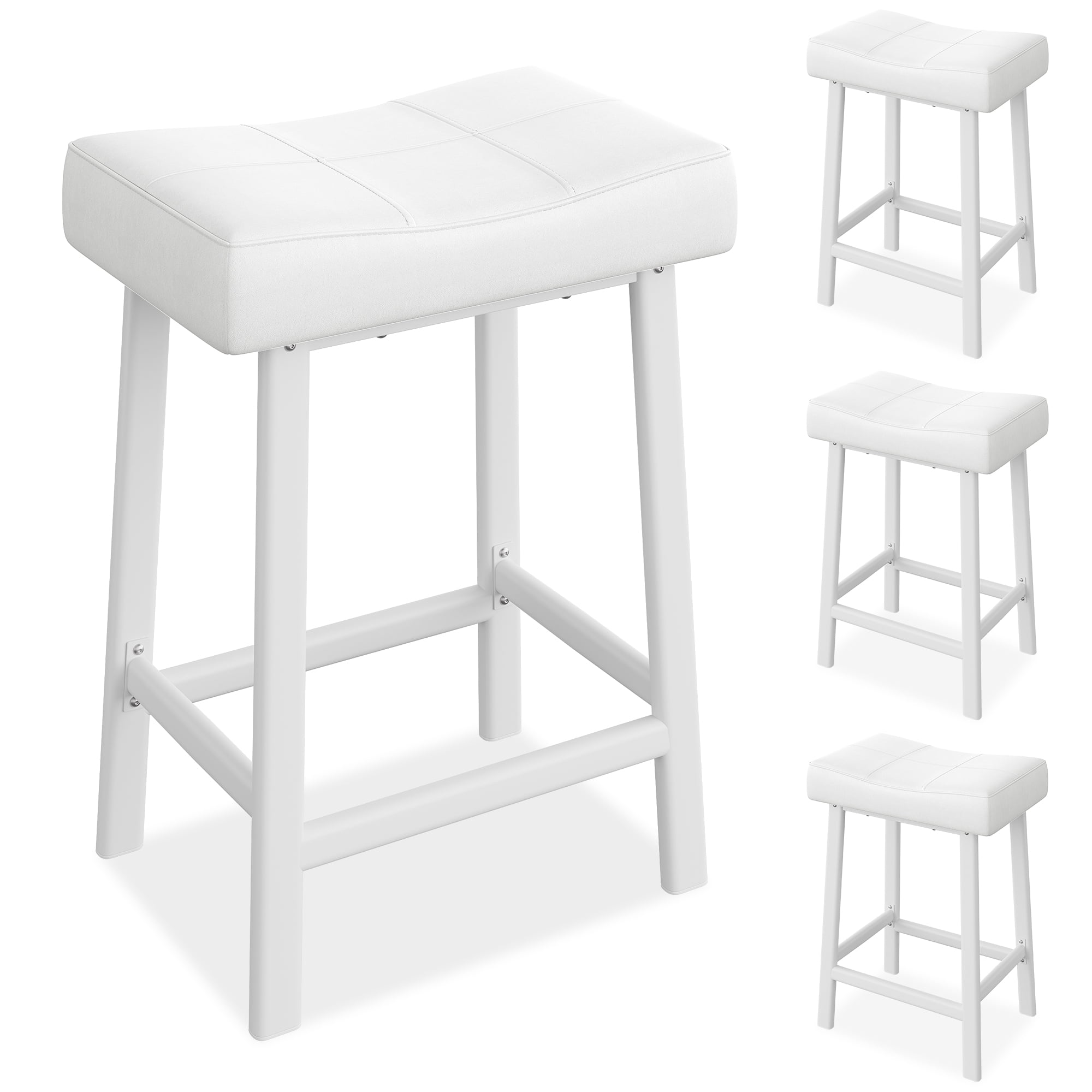 AOILE 24-Inch Bar Stools Set of 2/4 – Soft PU Leather Seat, Sturdy Metal Frame, Waterproof & Easy-to-Clean – Ideal for Kitchen Island, Bar, Dining Room – Available in Black, Brown, Grey, White
