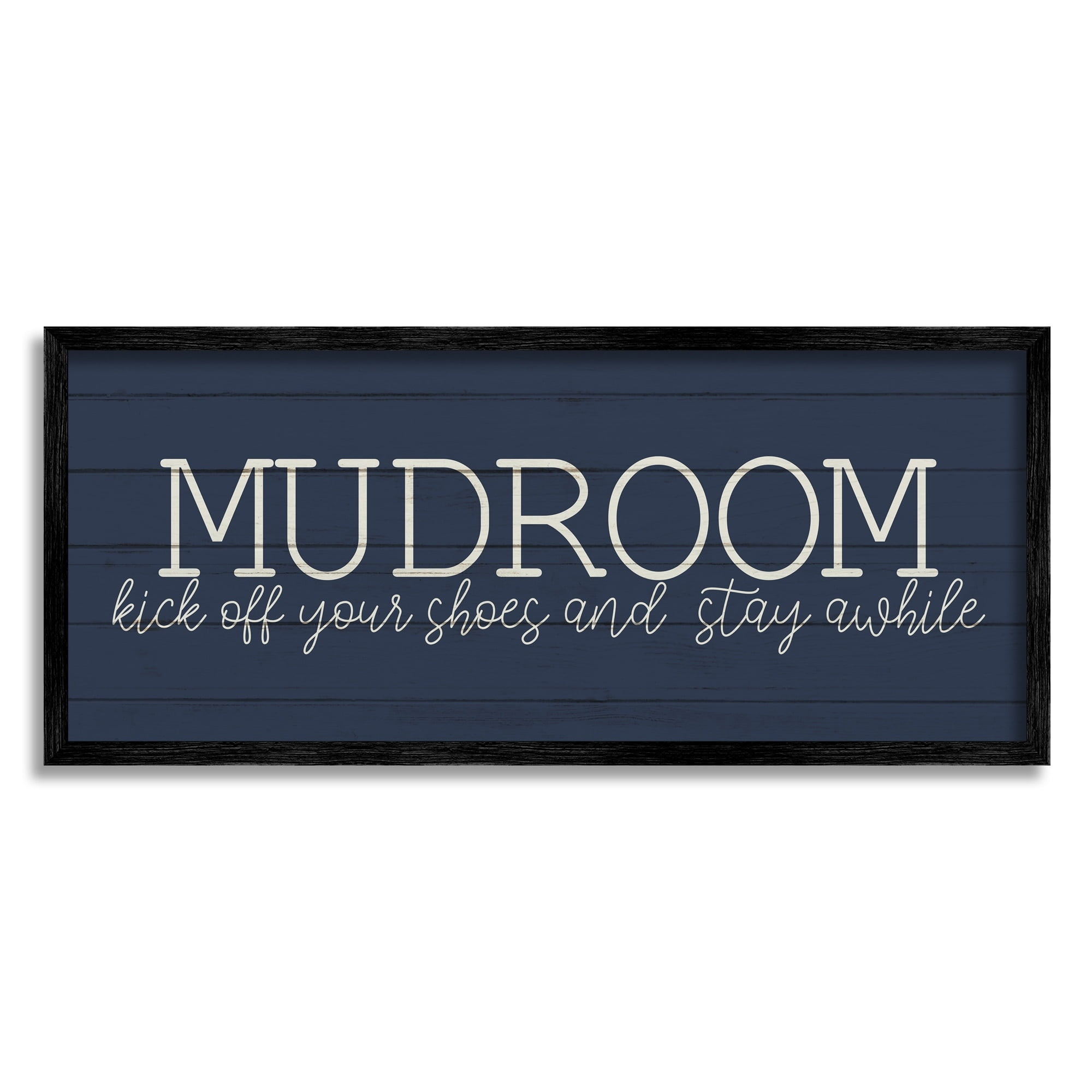 Stupell Industries Mudroom Kick Off Shoes Phrase Rustic Grain Pattern Framed Wall Art, 30 x 13, Design by Kim Allen