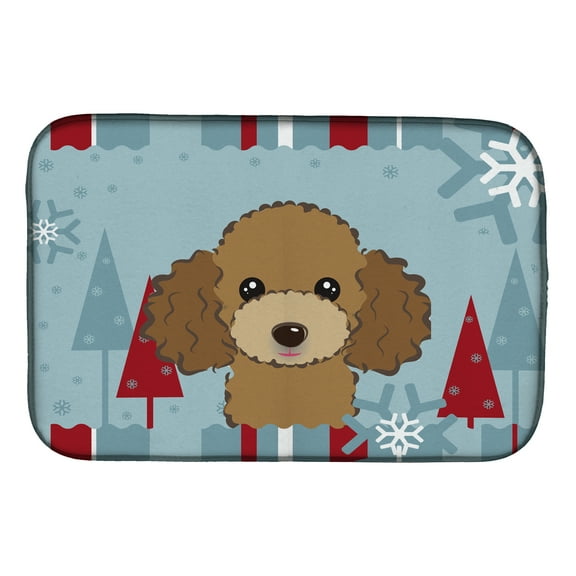 Winter Holiday Chocolate Brown Poodle Dish Drying Mat