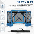 thumbnail image 3 of COBIZI 12'x12' Portable Screen House Room, Easy Pop-up Gazebo Outdoor Camping Tent with Carry Bag, Waterproof, UV Resistant, Attached Wind Panels, 8-Person & Table, Blue, 3 of 9