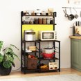 thumbnail image 2 of Gymax Hutch Bakers Rack w/LED Light 2 Anti-toppling Kits Charging Station for Kitchen Rustic Brown, 2 of 10