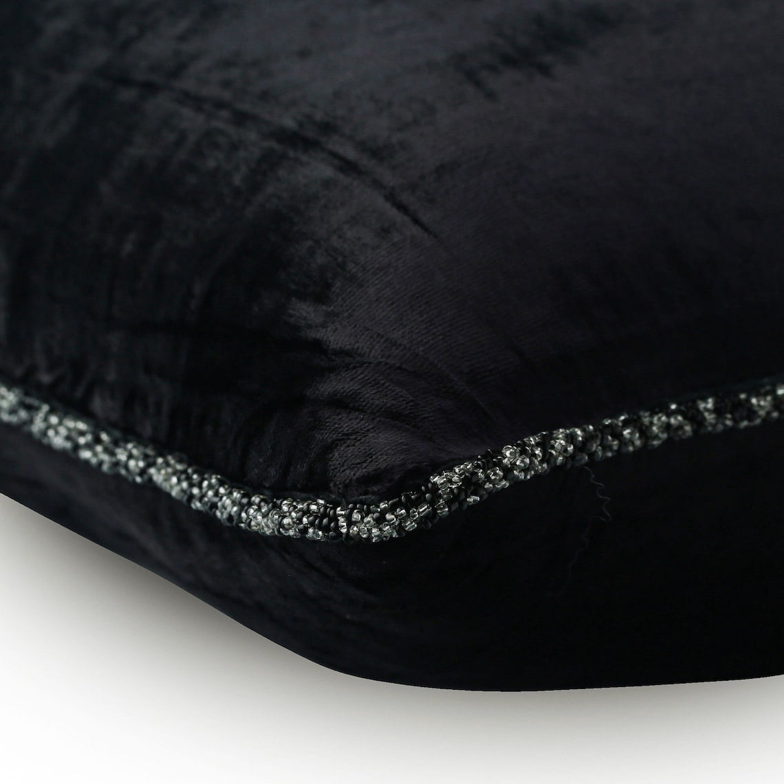 The HomeCentric Pillow Case Covers With Zipper Black Pillow Cover Solid Beaded Cord Pillowcase Pack of 2 18x18 inch (45x45 cm) Throw Pillow Cover Square Velvet Pillow Cover Couch Solid - Black Shimmer
