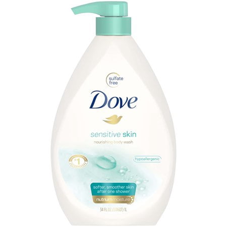 (2 Pack) Dove Sensitive Skin Body Wash Pump, 34 (Best Shower Gel For Sensitive Skin)