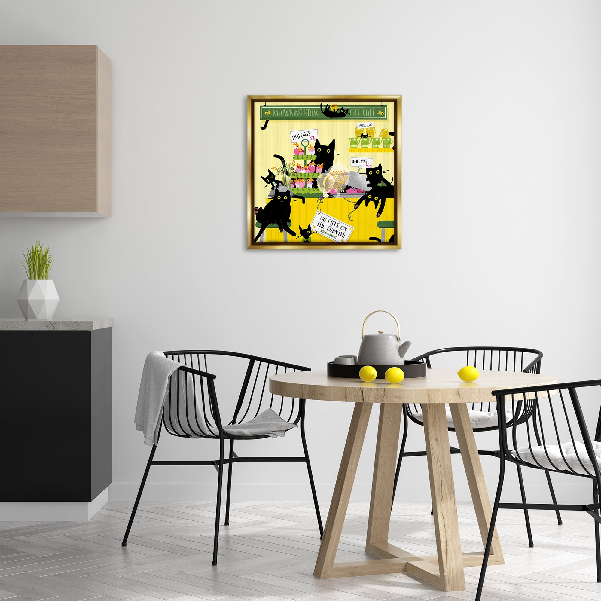 Stupell Industries Silly Cat Café Bakery Animals Painting Gold Floater Framed Canvas Art Print Wall Art, 25 x 25