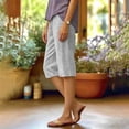 thumbnail image 3 of Jewelreauty Women's Striped Shorts Cotton Linen Straight Leg Elastic High Waist Casual Long Shorts Beach Summer (S, Gray), 3 of 7