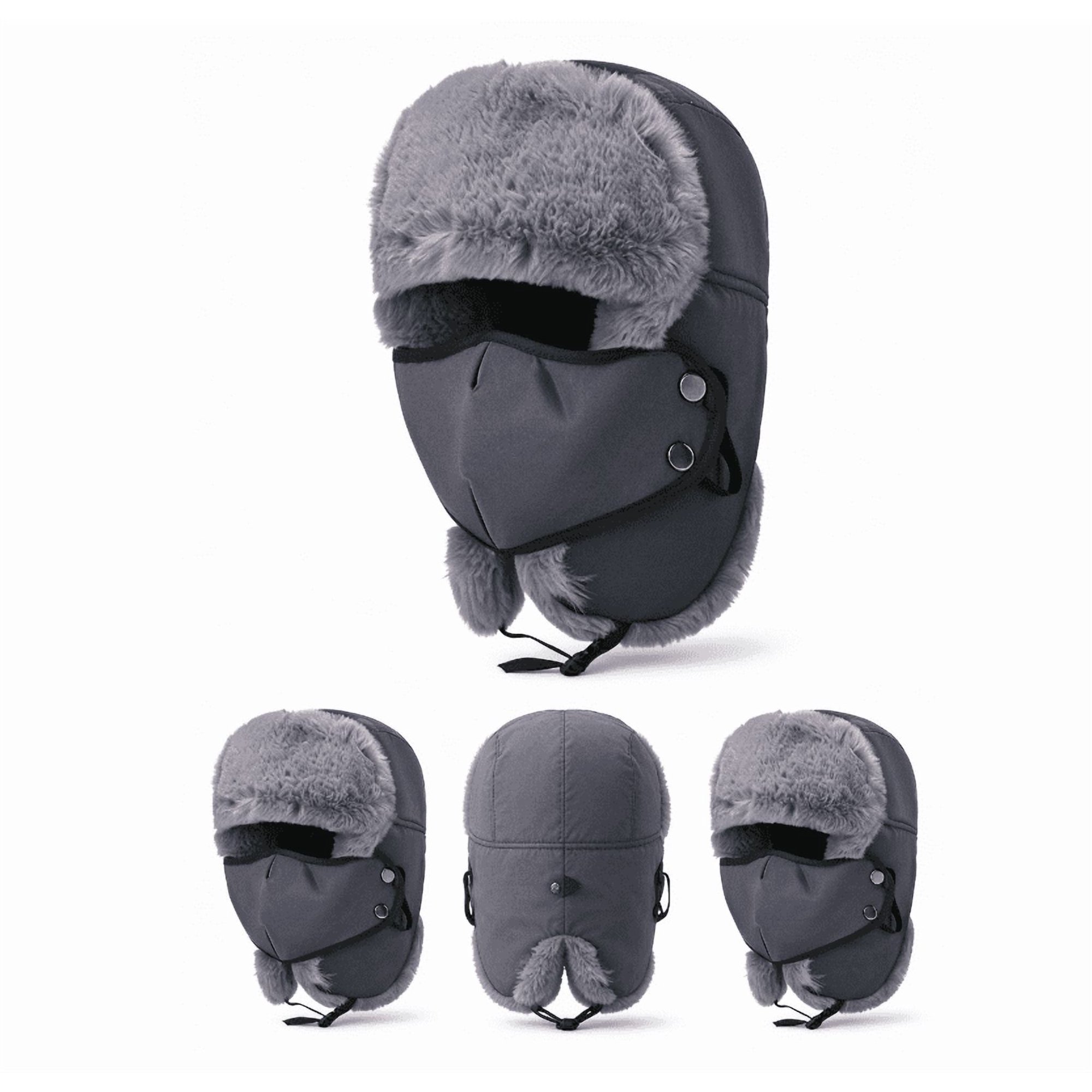 Winter Trapper Hat for Men Women Ushanka with Faux Fur Ear Flaps Thick Plush Lined Aviator Earflap Cap Winter Headwear Cozy Thermal Snow Hat for Ice Fishing Winter Hiking Cold Commute (Gray)