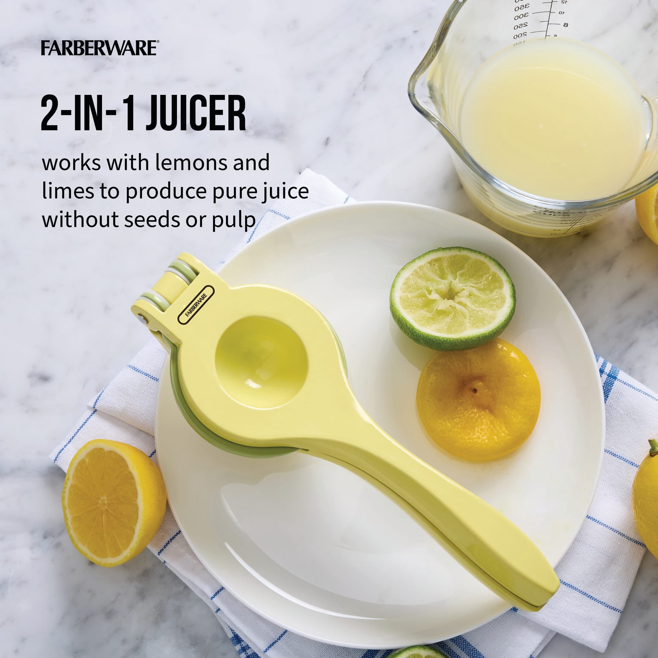 Farberware Pro 2-in-1 Citrus Manual Juicer with Ergonomic Handle, Yellow