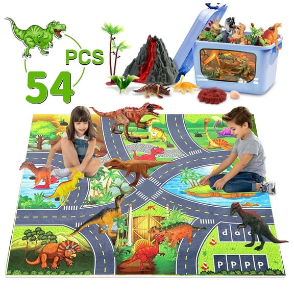 KOPPOP Dinosaur Playset (54PCS) - Realistic Dino Figures with Activity Mat & Storage Box, Toddler Dinosaur Toys,STEM Educational Toy for Kids Ages 3-6 (Boys & Girls).