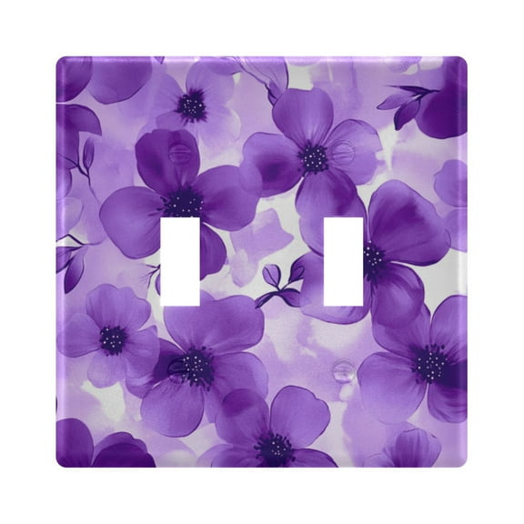 Purple Flower Watercolor Light Switch Cover Decorative 2 Gang Wall Plate Toggle