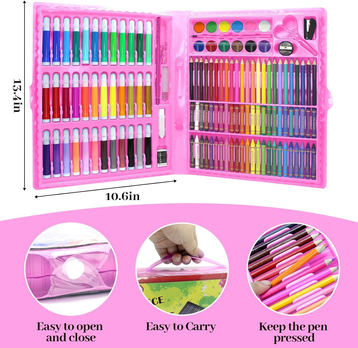 Art Kit, PandaTop Drawing Painting Art Supplies for Kids Girls Boys Teens, 150 Piece Deluxe Art Set Toys for Girls & Boys, Gifts Art Set Case Includes Oil Pastels, Crayons, Colored Pencils (Pink)